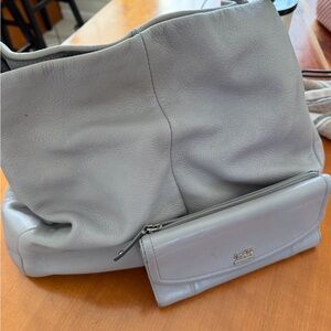 Coach Light Gray Leather Shoulder Bag and Wallet